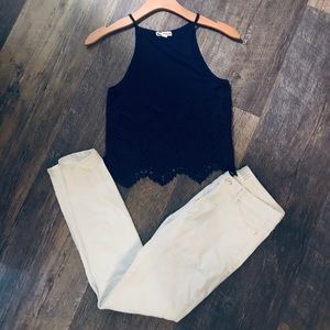 Blue lace crop top